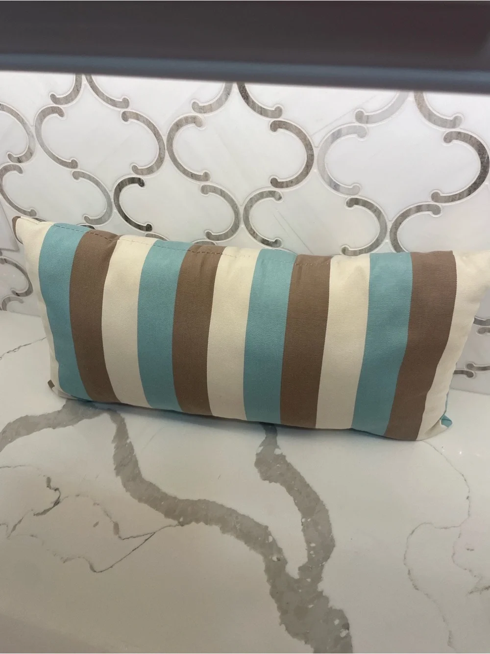 Striped Lumbar Throw Pillow in Blue, Cream & Brown